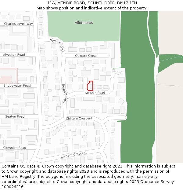11A, MENDIP ROAD, SCUNTHORPE, DN17 1TN: Location map and indicative extent of plot
