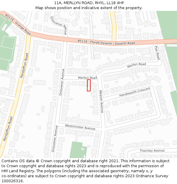 11A, MERLLYN ROAD, RHYL, LL18 4HF: Location map and indicative extent of plot