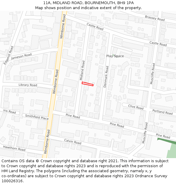 11A, MIDLAND ROAD, BOURNEMOUTH, BH9 1PA: Location map and indicative extent of plot