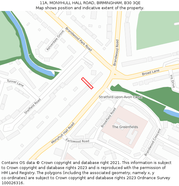 11A, MONYHULL HALL ROAD, BIRMINGHAM, B30 3QE: Location map and indicative extent of plot