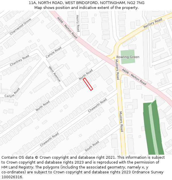 11A, NORTH ROAD, WEST BRIDGFORD, NOTTINGHAM, NG2 7NG: Location map and indicative extent of plot