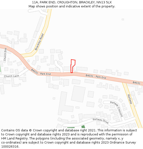 11A, PARK END, CROUGHTON, BRACKLEY, NN13 5LX: Location map and indicative extent of plot