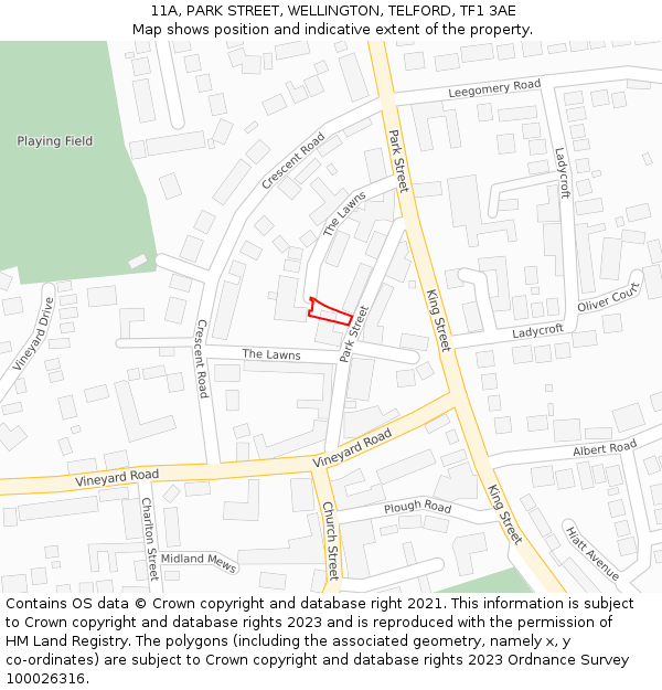 11A, PARK STREET, WELLINGTON, TELFORD, TF1 3AE: Location map and indicative extent of plot