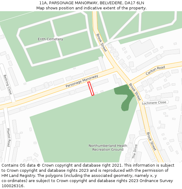 11A, PARSONAGE MANORWAY, BELVEDERE, DA17 6LN: Location map and indicative extent of plot