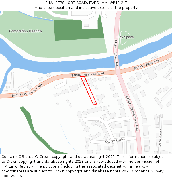 11A, PERSHORE ROAD, EVESHAM, WR11 2LT: Location map and indicative extent of plot