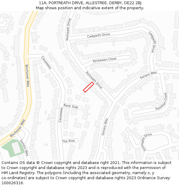 11A, PORTREATH DRIVE, ALLESTREE, DERBY, DE22 2BJ: Location map and indicative extent of plot