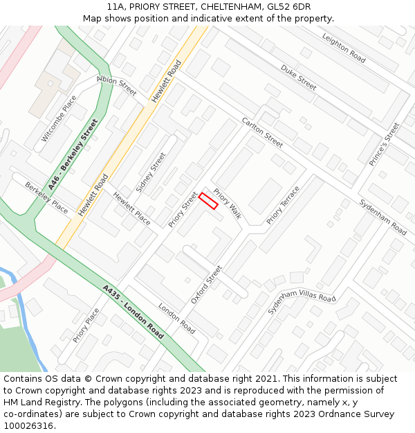 11A, PRIORY STREET, CHELTENHAM, GL52 6DR: Location map and indicative extent of plot