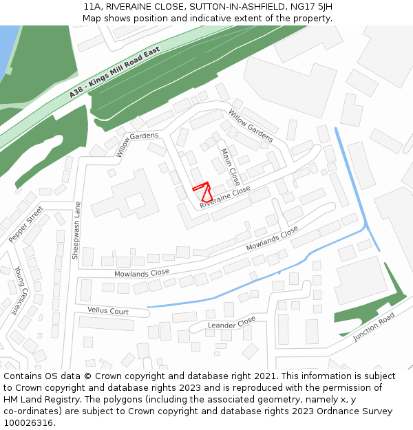 11A, RIVERAINE CLOSE, SUTTON-IN-ASHFIELD, NG17 5JH: Location map and indicative extent of plot