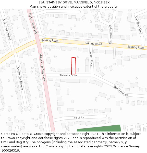 11A, STAINSBY DRIVE, MANSFIELD, NG18 3EX: Location map and indicative extent of plot