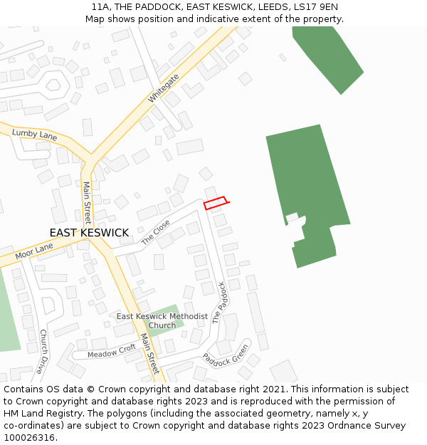 11A, THE PADDOCK, EAST KESWICK, LEEDS, LS17 9EN: Location map and indicative extent of plot