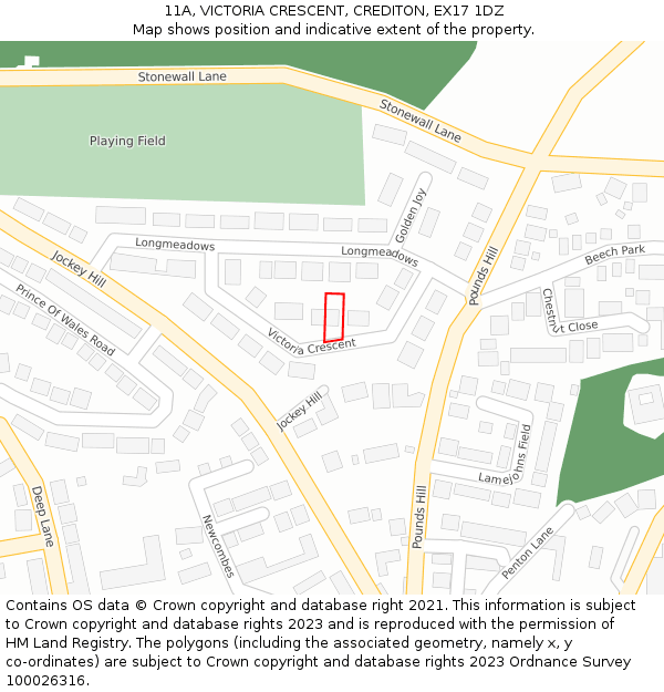 11A, VICTORIA CRESCENT, CREDITON, EX17 1DZ: Location map and indicative extent of plot