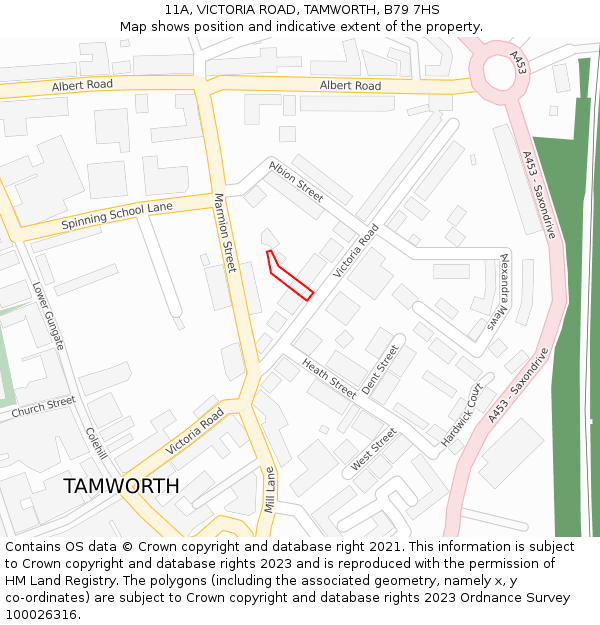 11A, VICTORIA ROAD, TAMWORTH, B79 7HS: Location map and indicative extent of plot