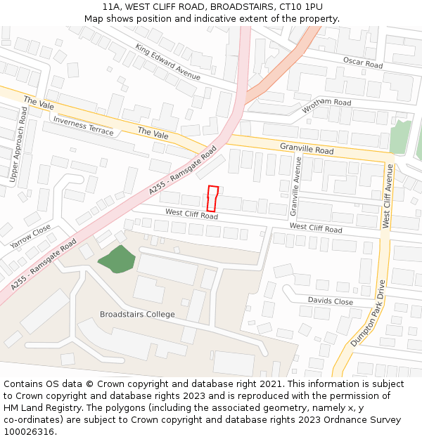 11A, WEST CLIFF ROAD, BROADSTAIRS, CT10 1PU: Location map and indicative extent of plot