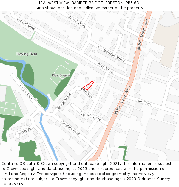 11A, WEST VIEW, BAMBER BRIDGE, PRESTON, PR5 6DL: Location map and indicative extent of plot