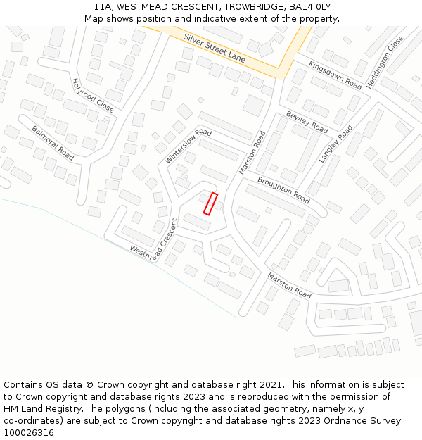 11A, WESTMEAD CRESCENT, TROWBRIDGE, BA14 0LY: Location map and indicative extent of plot