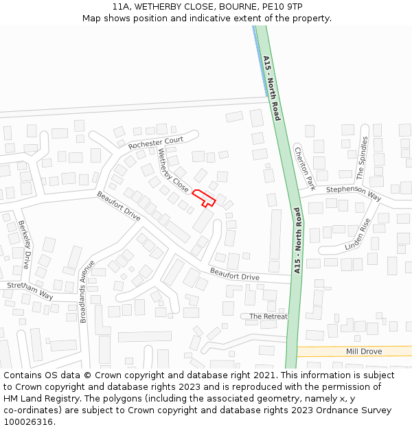 11A, WETHERBY CLOSE, BOURNE, PE10 9TP: Location map and indicative extent of plot