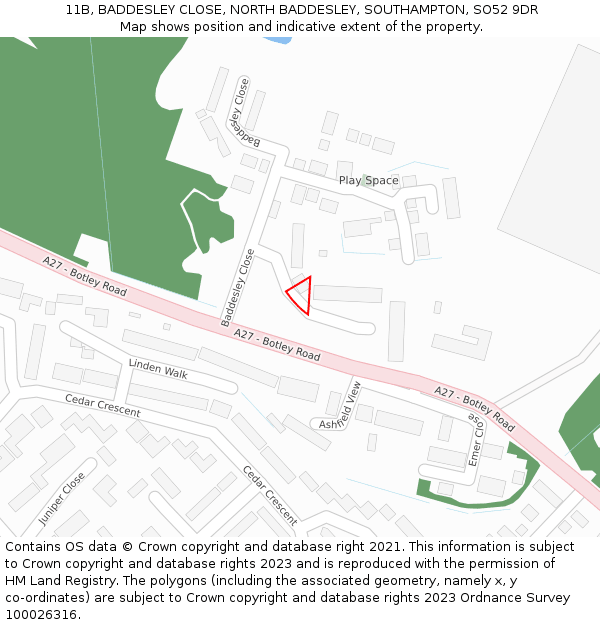 11B, BADDESLEY CLOSE, NORTH BADDESLEY, SOUTHAMPTON, SO52 9DR: Location map and indicative extent of plot