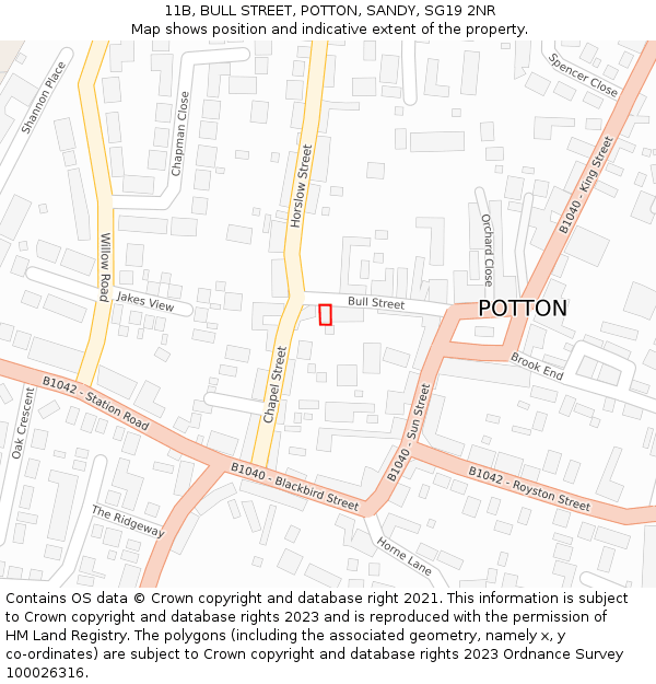 11B, BULL STREET, POTTON, SANDY, SG19 2NR: Location map and indicative extent of plot