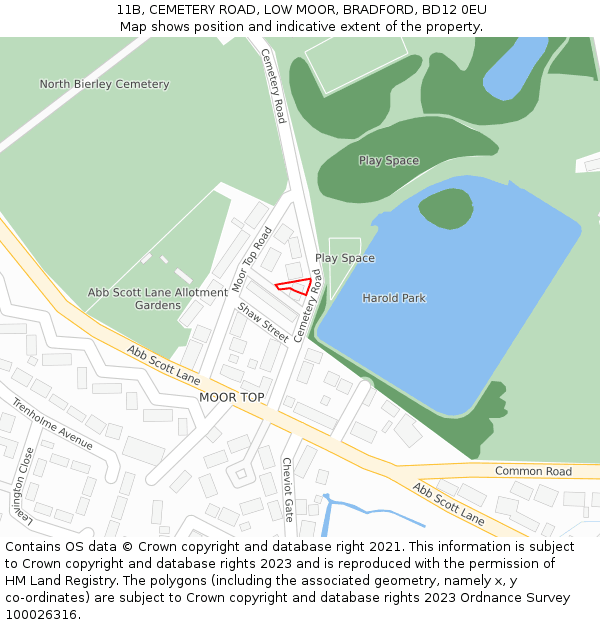 11B, CEMETERY ROAD, LOW MOOR, BRADFORD, BD12 0EU: Location map and indicative extent of plot