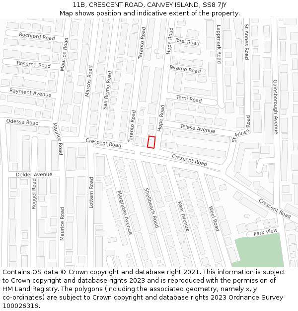 11B, CRESCENT ROAD, CANVEY ISLAND, SS8 7JY: Location map and indicative extent of plot