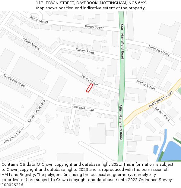 11B, EDWIN STREET, DAYBROOK, NOTTINGHAM, NG5 6AX: Location map and indicative extent of plot