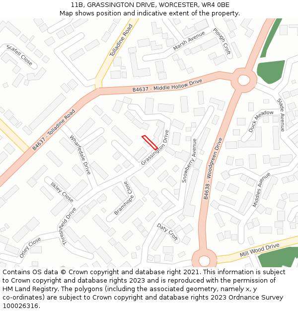 11B, GRASSINGTON DRIVE, WORCESTER, WR4 0BE: Location map and indicative extent of plot