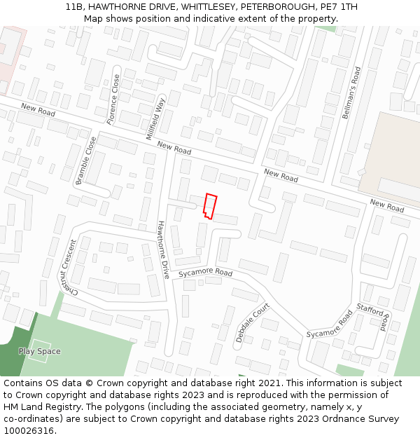 11B, HAWTHORNE DRIVE, WHITTLESEY, PETERBOROUGH, PE7 1TH: Location map and indicative extent of plot