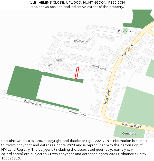 11B, HELENS CLOSE, UPWOOD, HUNTINGDON, PE26 2QN: Location map and indicative extent of plot