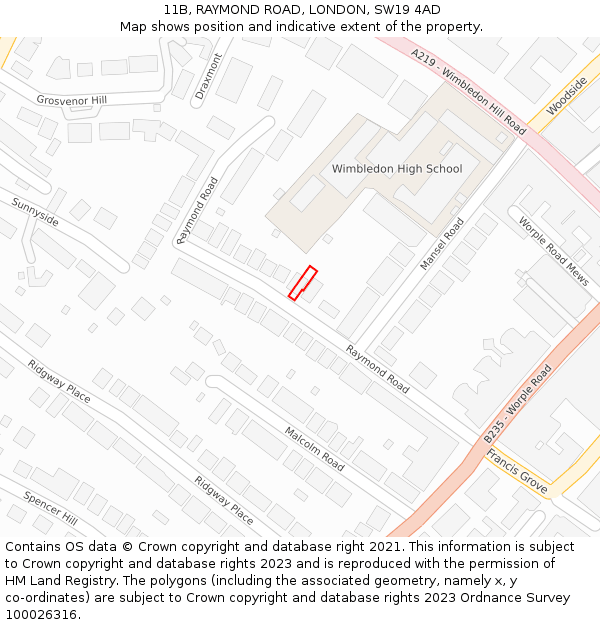 11B, RAYMOND ROAD, LONDON, SW19 4AD: Location map and indicative extent of plot