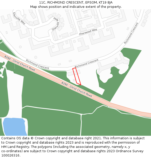 11C, RICHMOND CRESCENT, EPSOM, KT19 8JA: Location map and indicative extent of plot