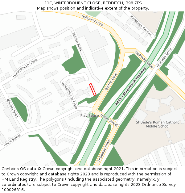 11C, WINTERBOURNE CLOSE, REDDITCH, B98 7FS: Location map and indicative extent of plot