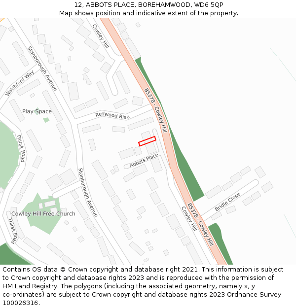 12, ABBOTS PLACE, BOREHAMWOOD, WD6 5QP: Location map and indicative extent of plot