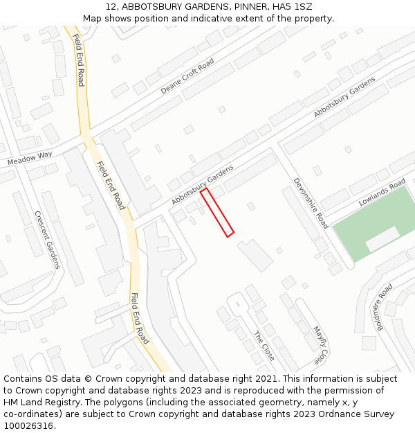 12, ABBOTSBURY GARDENS, PINNER, HA5 1SZ: Location map and indicative extent of plot