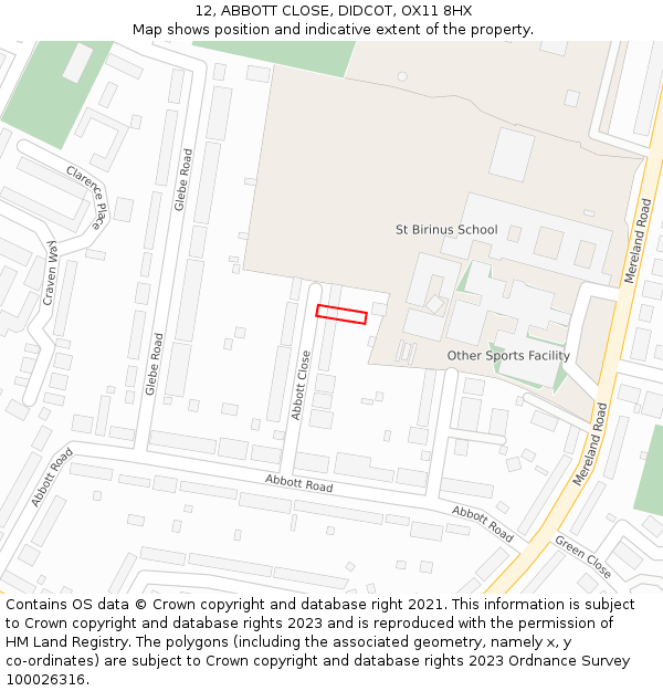 12, ABBOTT CLOSE, DIDCOT, OX11 8HX: Location map and indicative extent of plot