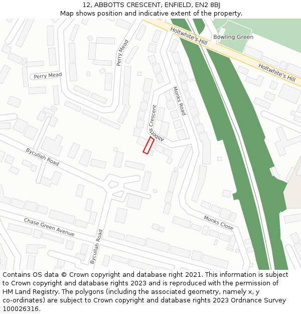 12, ABBOTTS CRESCENT, ENFIELD, EN2 8BJ: Location map and indicative extent of plot