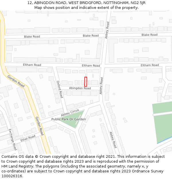 12, ABINGDON ROAD, WEST BRIDGFORD, NOTTINGHAM, NG2 5JR: Location map and indicative extent of plot