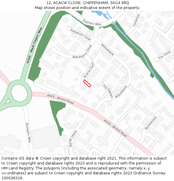 12, ACACIA CLOSE, CHIPPENHAM, SN14 6RQ: Location map and indicative extent of plot