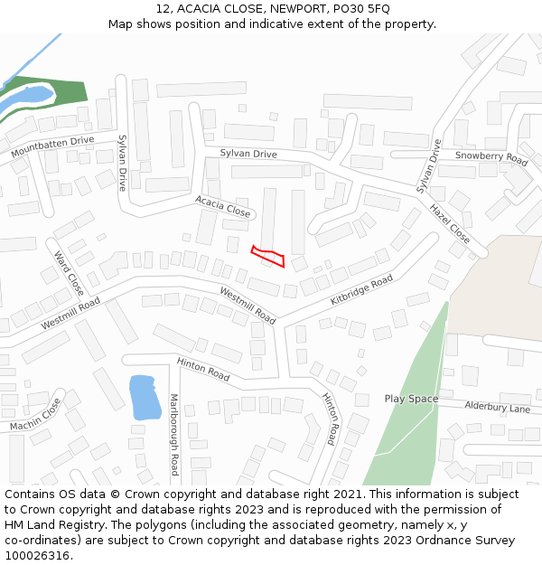 12, ACACIA CLOSE, NEWPORT, PO30 5FQ: Location map and indicative extent of plot