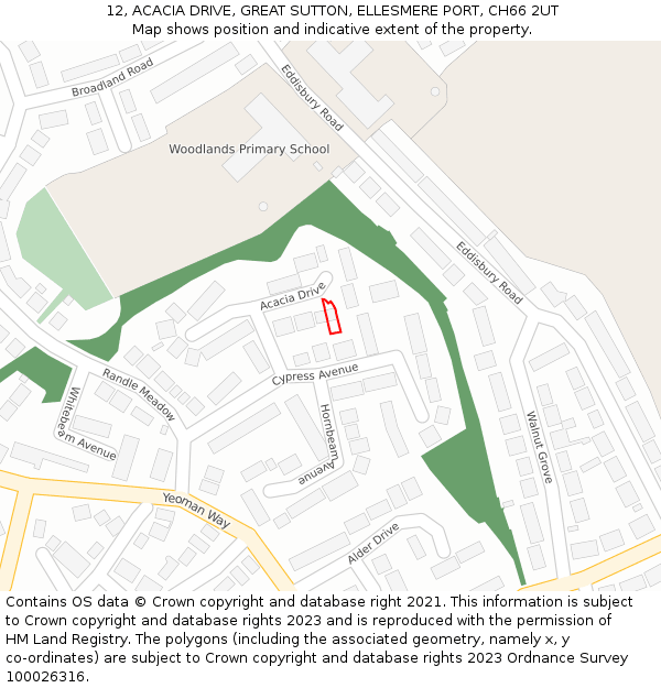 12, ACACIA DRIVE, GREAT SUTTON, ELLESMERE PORT, CH66 2UT: Location map and indicative extent of plot