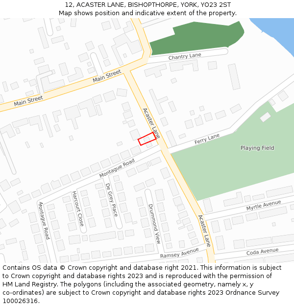 12, ACASTER LANE, BISHOPTHORPE, YORK, YO23 2ST: Location map and indicative extent of plot