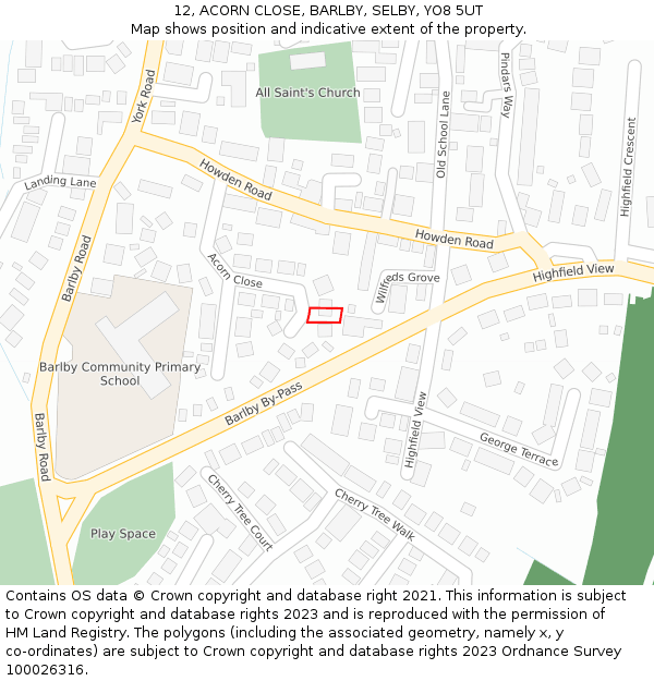 12, ACORN CLOSE, BARLBY, SELBY, YO8 5UT: Location map and indicative extent of plot