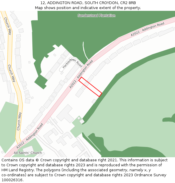 12, ADDINGTON ROAD, SOUTH CROYDON, CR2 8RB: Location map and indicative extent of plot