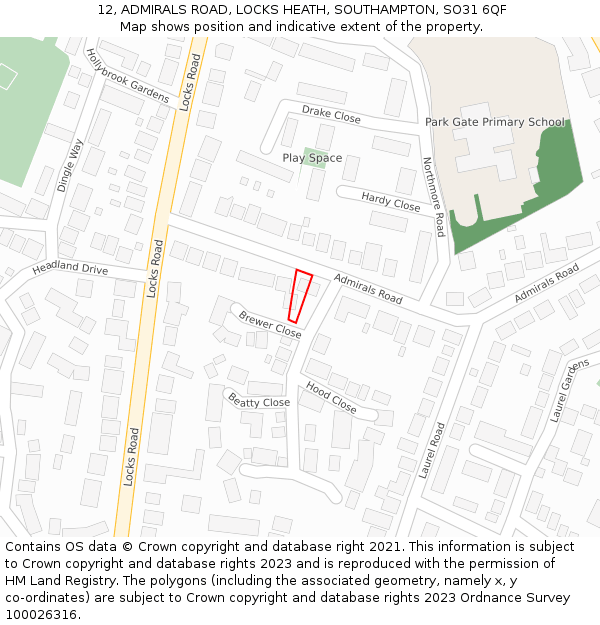 12, ADMIRALS ROAD, LOCKS HEATH, SOUTHAMPTON, SO31 6QF: Location map and indicative extent of plot