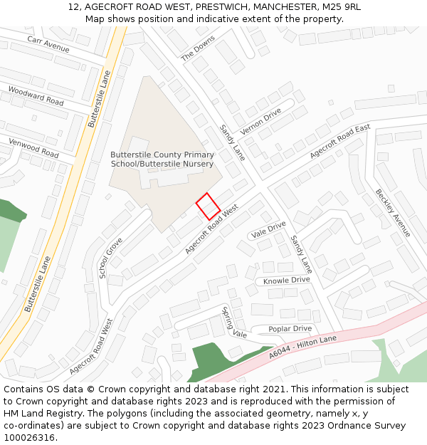 12, AGECROFT ROAD WEST, PRESTWICH, MANCHESTER, M25 9RL: Location map and indicative extent of plot