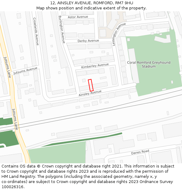 12, AINSLEY AVENUE, ROMFORD, RM7 9HU: Location map and indicative extent of plot