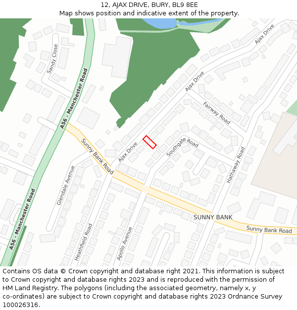 12, AJAX DRIVE, BURY, BL9 8EE: Location map and indicative extent of plot