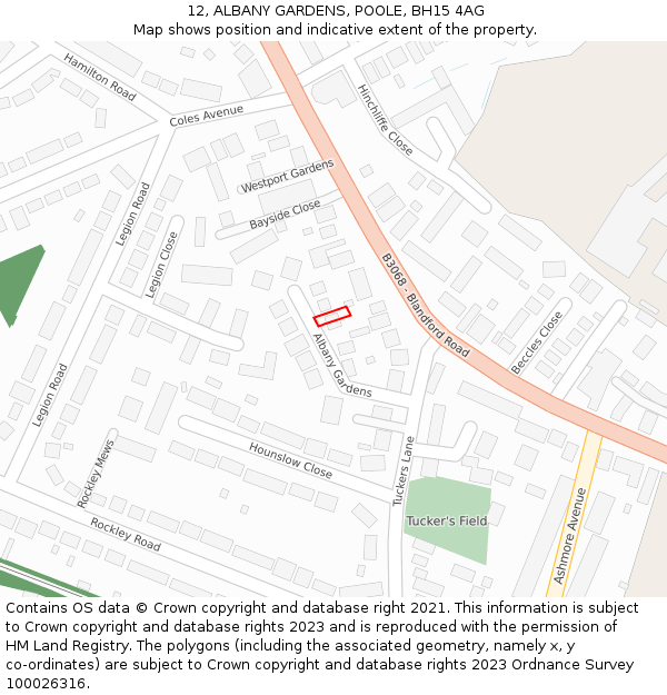 12, ALBANY GARDENS, POOLE, BH15 4AG: Location map and indicative extent of plot