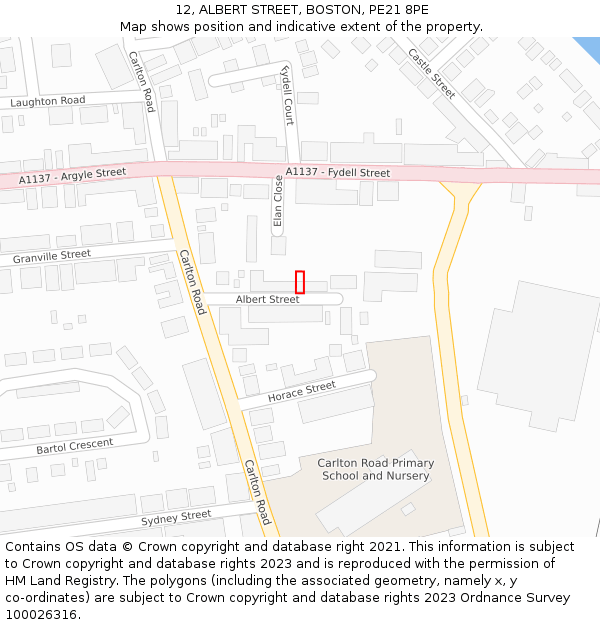 12, ALBERT STREET, BOSTON, PE21 8PE: Location map and indicative extent of plot