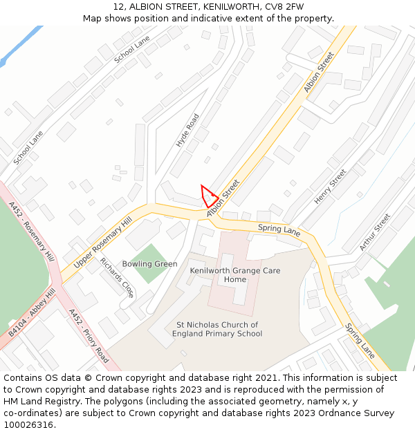 12, ALBION STREET, KENILWORTH, CV8 2FW: Location map and indicative extent of plot