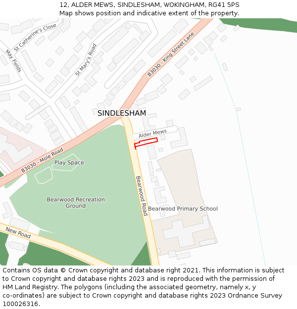 12, ALDER MEWS, SINDLESHAM, WOKINGHAM, RG41 5PS: Location map and indicative extent of plot